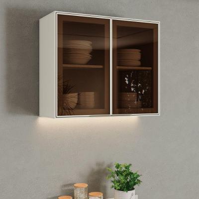 Armário Aéreo Fineze 80CM 2 Portas MDF Porta de Bater Bege Móveis Henn