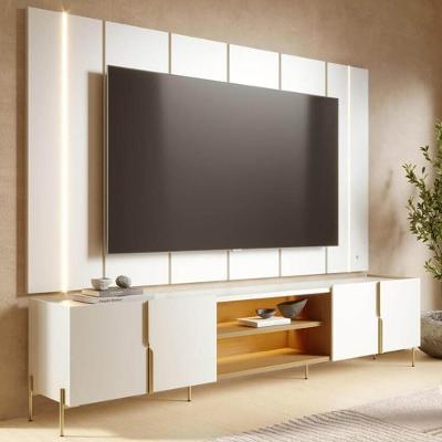 Painel para TV e Rack para Sala Gior 75 Pol 240CM MDF-MDP com LED Off-Freijó Mpozenato