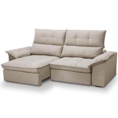 Sofá 3 Lugares Giotto F04 Retrátil Reclinável 210CM Veludo Bege Lyam Decor