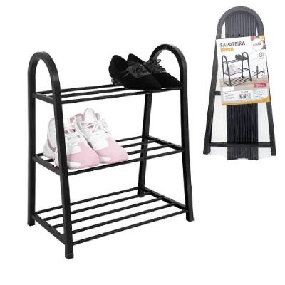 Sapateira Organizadora Estante Industrial 3 Prateleiras 29CM Aco Preto 9 Pares
