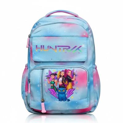 Mochila Escolar OEM Huntrax Poliéster 45cm Azul e Rosa Juvenil Feminina