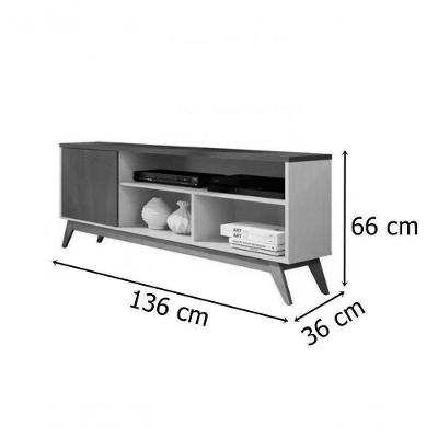 Rack Malbec Wood Ripado para TV 136CM MDP Off White e Freijó Giga