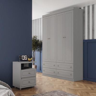 Quarto Juvenil Amy Guarda Roupa 4 Portas 6 Gavetas MDF-MDP Cinza Casa 812