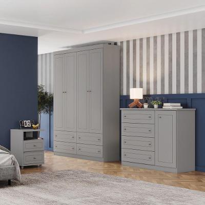 Quarto Juvenil Americana Guarda Roupa 5 Portas 10 Gavetas Cinza Móveis Henn