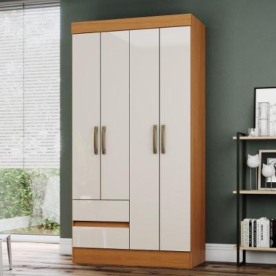 Guarda Roupa Solteiro Layla Lux 4 Portas de Bater 2 Gavetas Cinamomo-Off White Casa 812