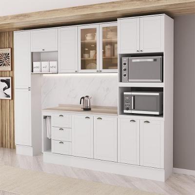 Cozinha Completa Milla Jade Fit 12 Portas 3 Gavetas MDF 290CM Branco Móveis Carraro