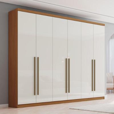 Guarda Roupa Casal New Jade 6 Portas de Bater 3 Gavetas MDP Cinamomo-Off White Móveis Henn