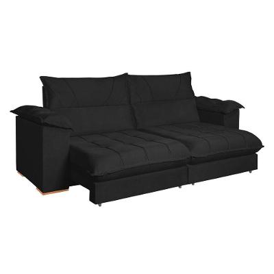 Sofá Roma 4 Lugares Retrátil e Reclinável 250CM Preto Veludo