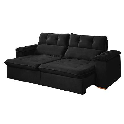 Sofá Toronto 3 Lugares Retrátil e Reclinável Preto Veludo 230CM