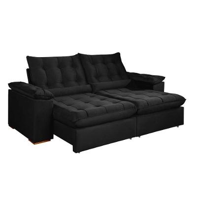 Sofá Valencia 3 Lugares Retrátil e Reclinável 200CM Veludo Preto Kc Rei de Casa