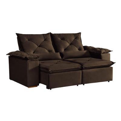 Sofá Retrátil e Reclinável Atenas 3 Lugares 196CM Marrom Suede Rei de Casa