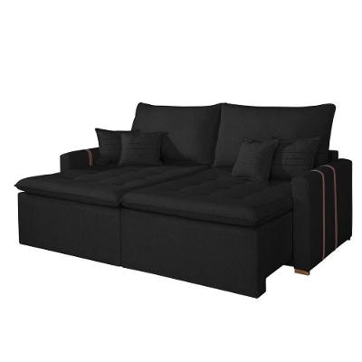 Sofá Boston 3 Lugares Retrátil 220CM Preto Veludo Reclinável Kc Rei de Casa