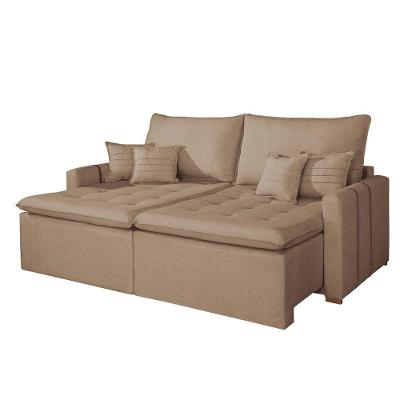 Sofá Boston 3 Lugares Retrátil 220CM Veludo Bege Kc Rei de Casa