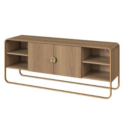 Rack Luna para TV 150CM MDP Hanover Base Metal Dourado Marrom Artesano Móveis