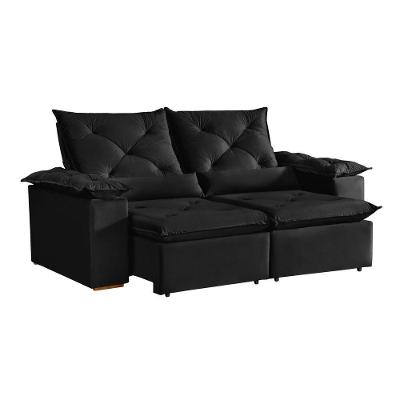 Sofá Atenas 3 Lugares Retrátil e Reclinável Preto Suede Rei de Casa