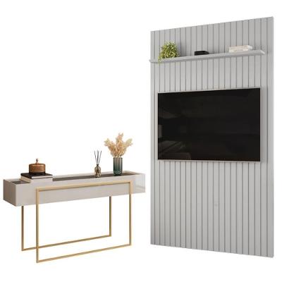 Painel para TV Trento 143 Ripado Bali com Aparador MDF MDP Bege DJ Móveis