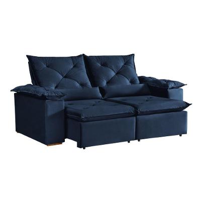 Sofá Atenas 3 Lugares Retrátil e Reclinável Azul Bic Suede Rei de Casa