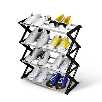 Sapateira Preta Organizadora com 4 Prateleiras 08 Pares Preto com Cinza