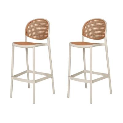 Kit 2 Banquetas Positano Estrutura Plástico Polipropileno Nude Tramas Bege Simulando Rattan Fratini