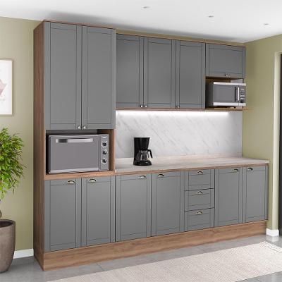 Cozinha Milla Rain 12 Portas 3 Gavetas MDF-MDP 270CM Cinza com Nogal Móveis Carraro