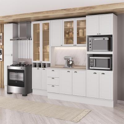 Cozinha Milla Cora Flow 15 Portas 3 Gavetas MDF 360CM Branco Móveis Carraro