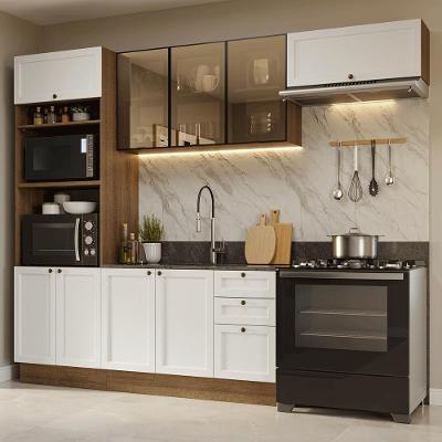 Cozinha Completa Vik 9 Portas 3 Gavetas MDP 270CM Rustic e Branco