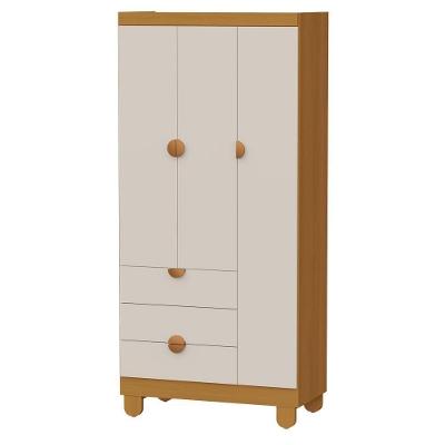 Guarda Roupa Infantil Apolo 3 Portas de Bater 3 Gavetas MDF Areia Fosco Reller Móveis 90CM