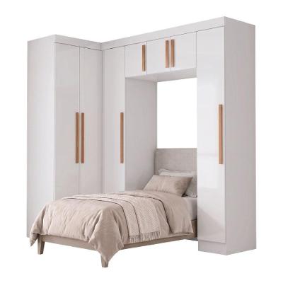Guarda Roupa de Canto Modulado Solteiro Madrid 7 Portas Bater MDP Branco Maxel Móveis