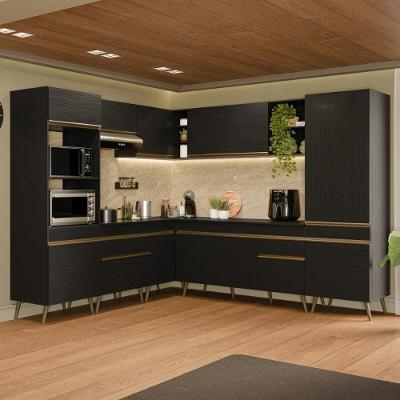 Cozinha Completa Modulada de Canto 13 Portas 2 Gavetas MDP 222CM Preta Multimóveis