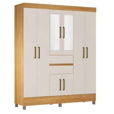 Guarda Roupa Casal Munique 8 Portas com Espelho MDP Cinamon Off White Demóbile 162CM