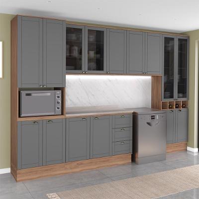 Cozinha Completa com Balcão Milla Duomo sem Porta sem Gavetas MDF MDP 340CM Nogal com Cinza Titânio