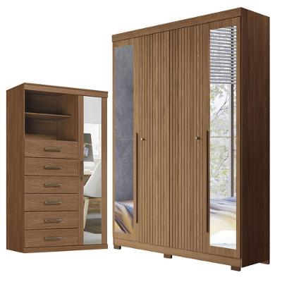 Guarda Roupa Casal com Cômoda Buriti 5 Portas 6 Gavetas MDP MDF 155CM Marrom Santos Andirá