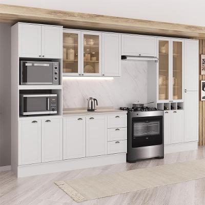 Cozinha Milla Plaza 16 Portas 3 Gavetas MDF 380CM Branca Móveis Carraro