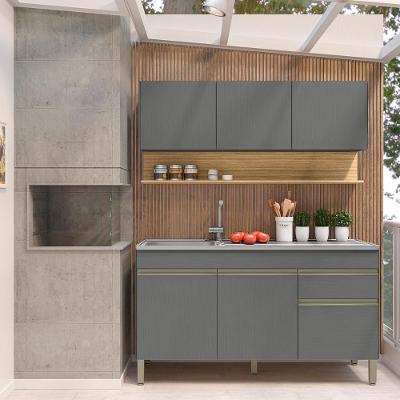 Cozinha Compacta Line 2 Peças 1 Gaveta MDF 150CM Cinza Gris Kit's Paraná