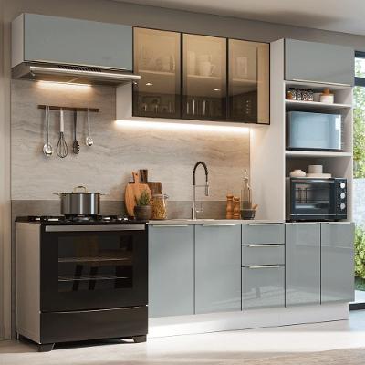 Cozinha Completa Lux 9 Portas MDP 270CM Branco e Cinza Madesa