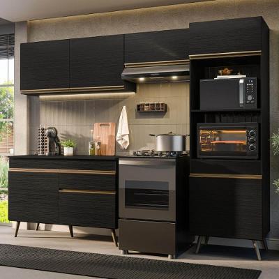 Cozinha Completa Modulada Florença 7 Portas 1 Gaveta MDP 252CM Preta Multimóveis