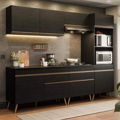 Cozinha Completa Florença 8 Portas MDP 252CM Preto Multimóveis