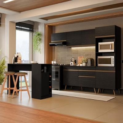 Cozinha Completa Florença 8 Portas 1 Gaveta MDP 252CM Preta Multimóveis