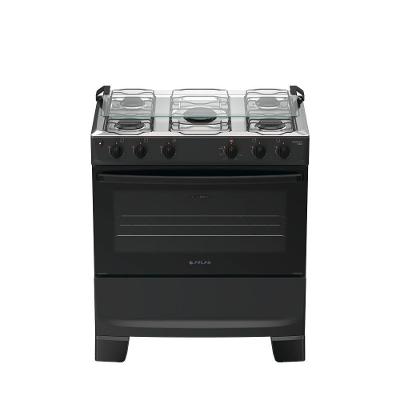 Fogão de Piso 5 Bocas Gás GLP Atlas Mônaco Plus Mesa Inox Automático Preto Bivolt