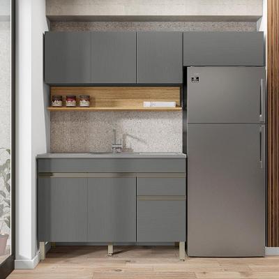 Cozinha Compacta Line 7 Portas 1 Gaveta MDF 190CM Cinza Gris Kit's Paraná