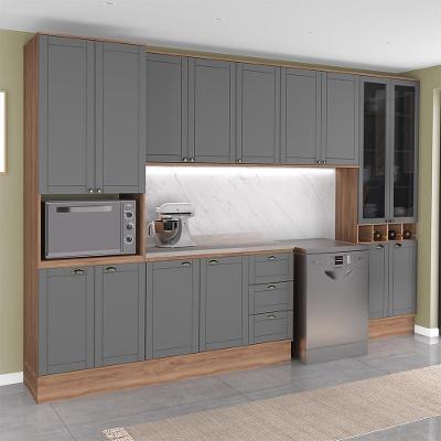 Cozinha Completa com Balcão Milla Elevate Nogal com Cinza Titânio Móveis Carraro