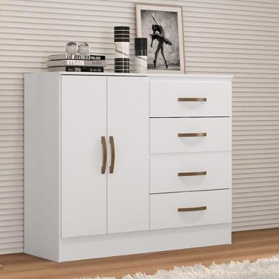 Cômoda Zaragoza 4 Gavetas 2 Portas Sapateira MDP Branco Brilho Mobiliart