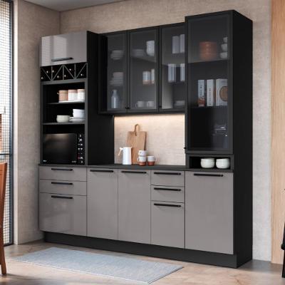 Cozinha Compacta Modulada Monaco 8 Portas 6 Gavetas MDP 240CM Chumbo Titanio Fidelita Móveis