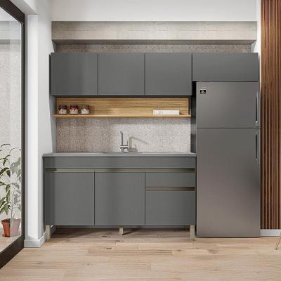 Cozinha Compacta Line 7 Portas 1 Gaveta MDF 150CM Cinza Gris Kit's Paraná