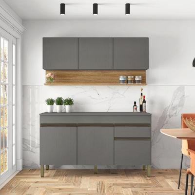 Cozinha Compacta Line 6 Portas 1 Gaveta MDF 150CM Cinza Gris Kit's Paraná