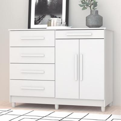 Cômoda Huelva 5 Gavetas 2 Portas MDP Puxador MDF Branco Mobiliart
