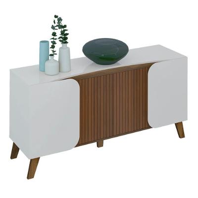 Buffet Marmore Retro Vintage 4 Portas 2 Prateleiras MDF MDP Off White Pinho Ripado Artely