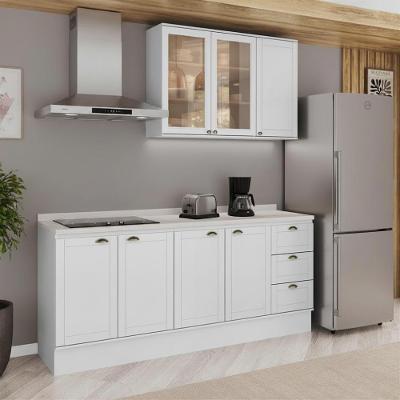 Cozinha Milla Verona 7 Portas 3 Gavetas MDF 200CM Branco Móveis Carraro