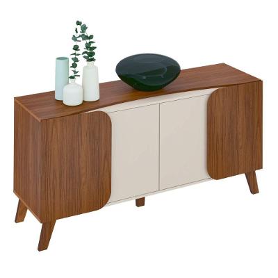 Buffet Noa 4 Portas 2 Prateleiras MDP MDF Basculante Off White Cedro Artely