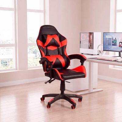Cadeira Gamer Escritório Reclinável Giratória Telasul Couro Sintético Encosto Pistão Preto-Vermelho